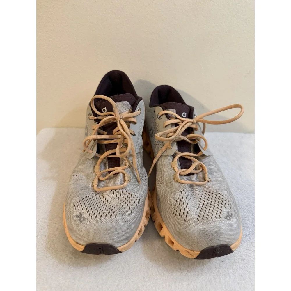 On Cloud X Silver Almond Womens Size W 9.5 Gray Peach Running Shoes Sneakers